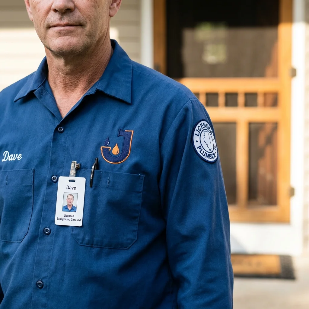 Licensed plumber showing ID badge in Douglas, GA